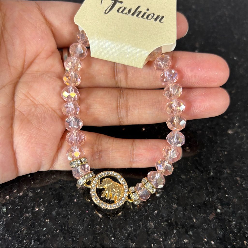 5/$25 Deal! Pink Crystal Beaded Elephant Bracelet